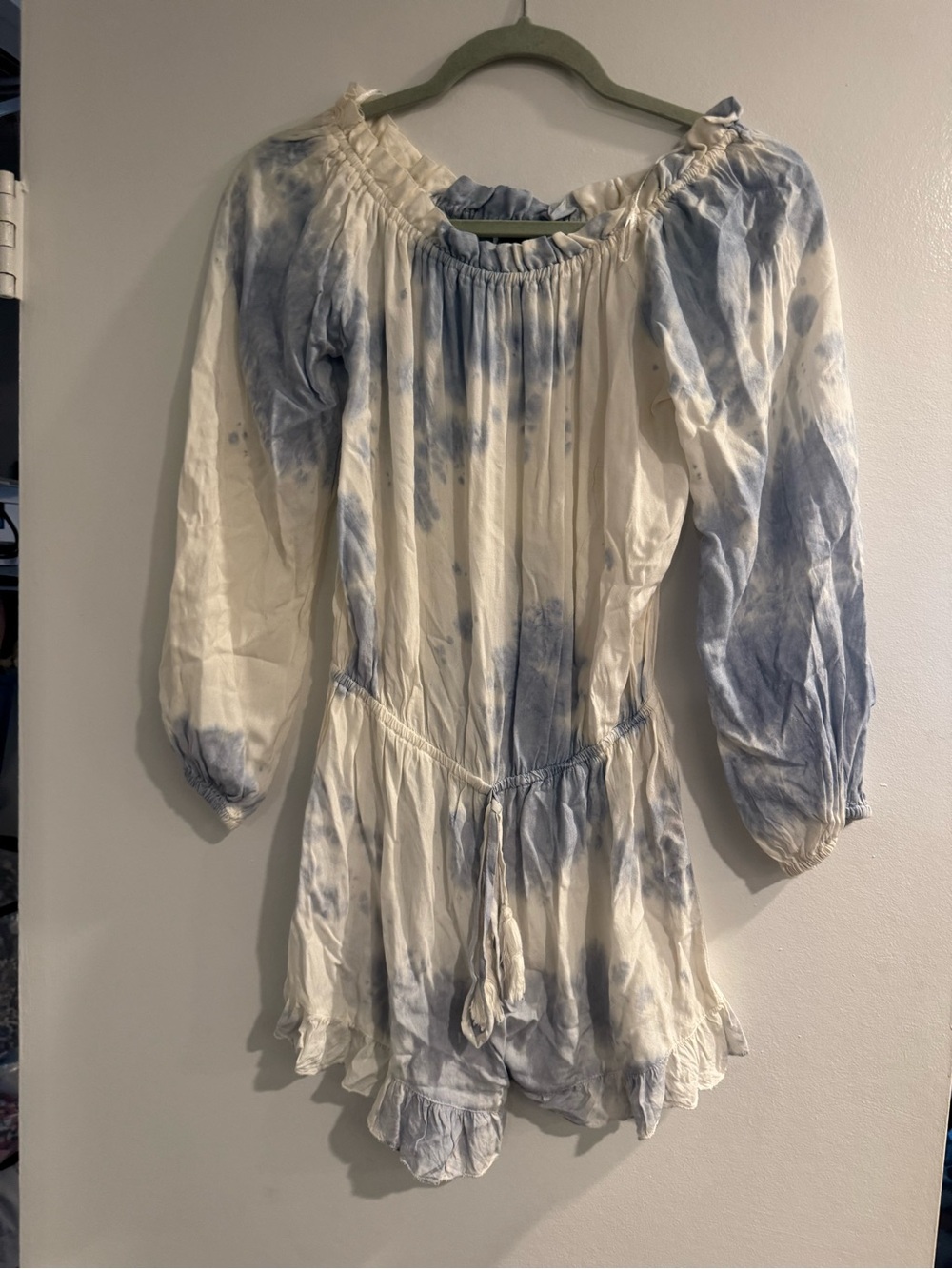 Style Envy Tie Dye Romper Cream Blue Off Shoulder Tunic Women’s Small